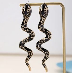 18K Gold Plated Black & Gold Snake Earrings
